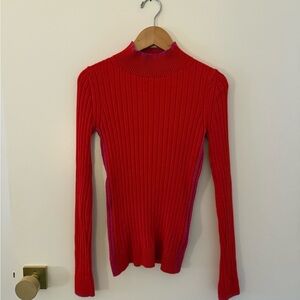 Boden Red Ribbed Long Sleeve Sweater with pink sparkly accents